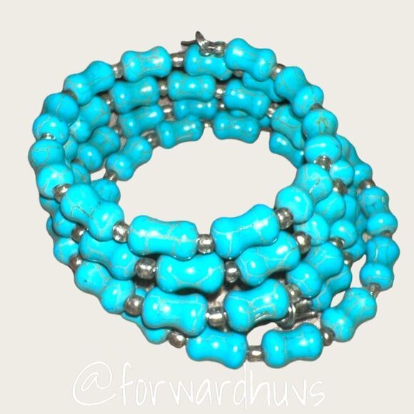 Bundle Sale 3 for $15 | Handcrafted Faux Turquoise Wire Wrap Bracelet - Picture 5 of 9